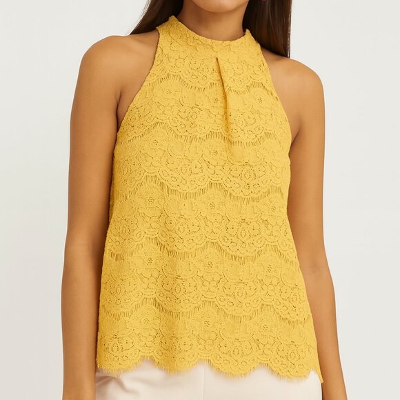 Love Fire Lace Tank with Small Stand Up Collar - Size S/P - Mustard Yell… - Picture 1 of 12